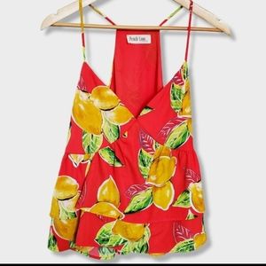 Peach Love California Red Lemon Print Blouse
